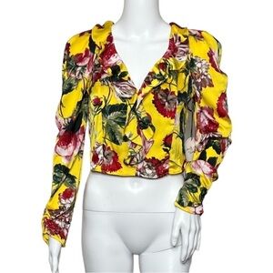 Milk & Honey Yellow Floral Ruffled Lightweight Long Sleeve Blouse